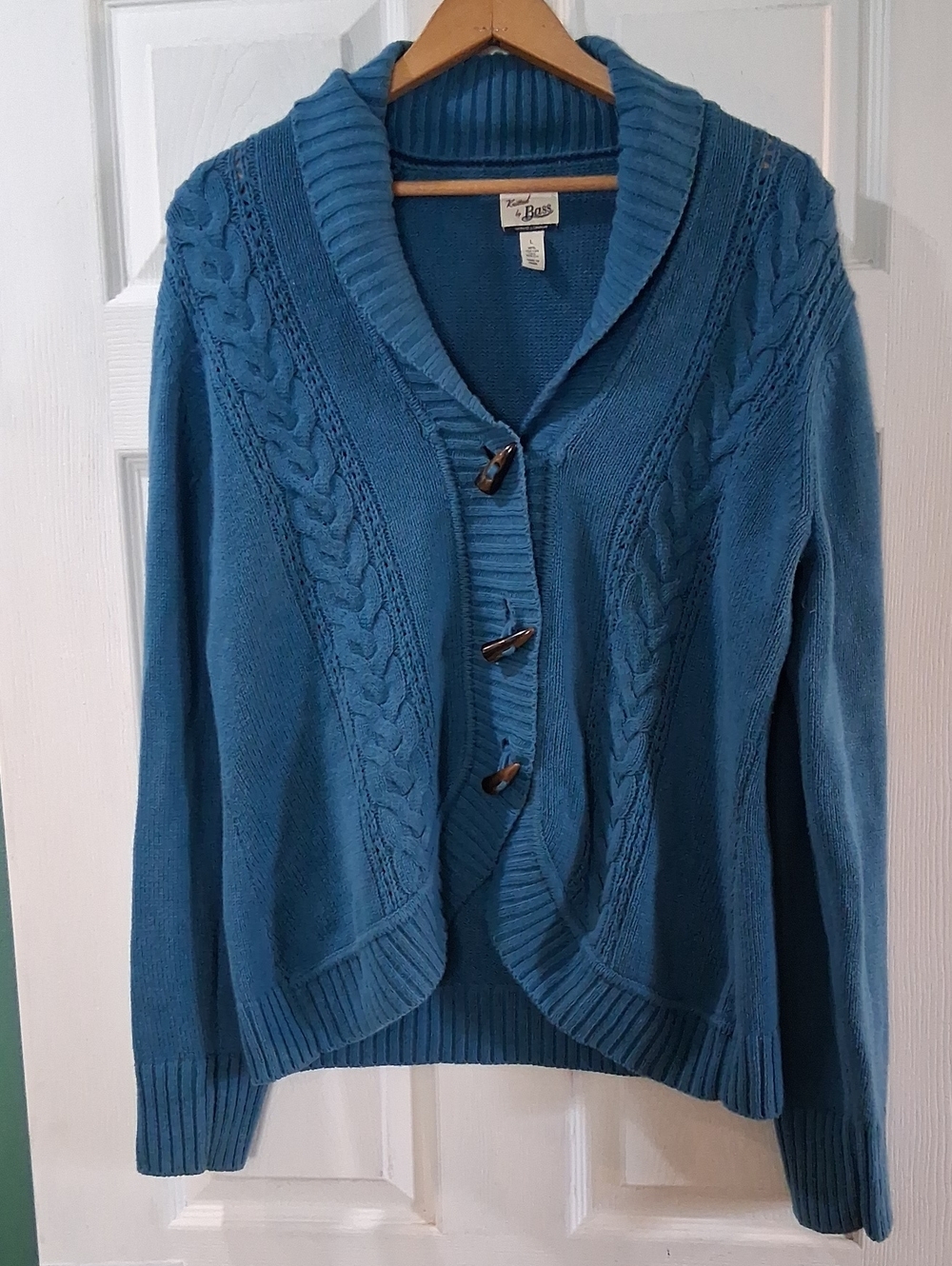 G.H. Bass & Co. Teal Cable Knit Shawl-Collar Cardigan with Toggle Buttons
